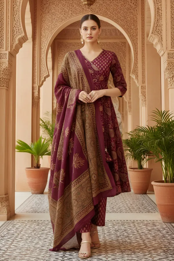 Wine_Jaipuri_Print_Cotton_Flared_3_Piece_Suit_Set_with_Dupatta_for_Women