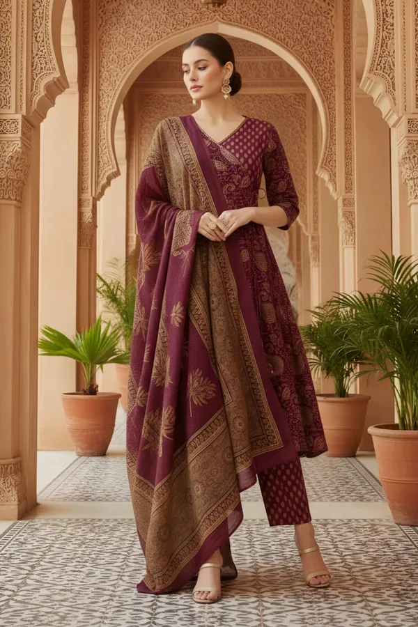 Wine_Jaipuri_Print_Cotton_Flared_3_Piece_Suit_Set_with_Dupatta_for_Women