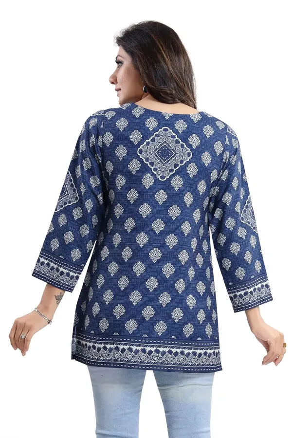 Women's_Bright_As_Summer_Cool_Printed_Short_Kurti_Tunic_Top_Ink_Blue_|_Kurti_Tops_|_Short_Kurti_|_Short_Kurti_For_Women_|_Short_Kurti_For_Girls