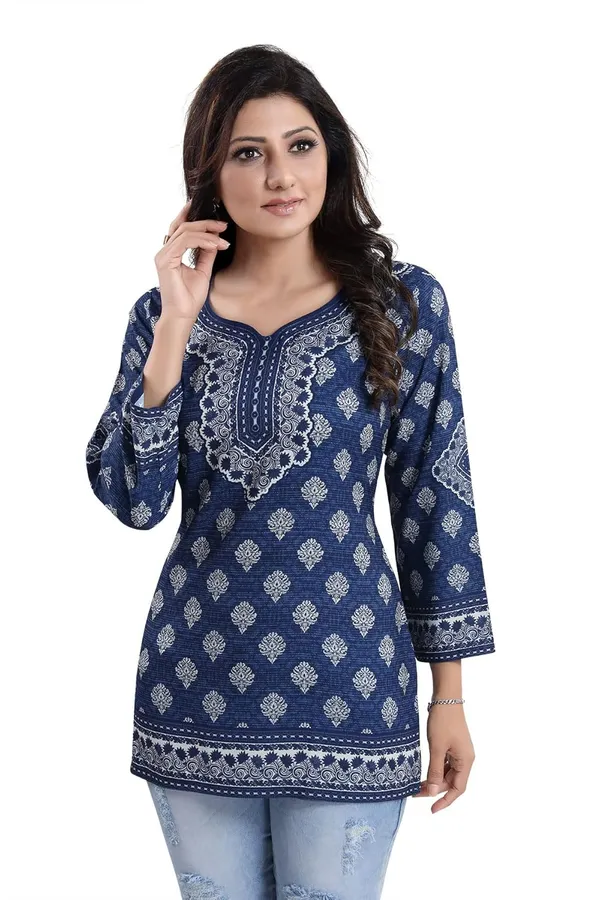 Women's_Bright_As_Summer_Cool_Printed_Short_Kurti_Tunic_Top_Ink_Blue_|_Kurti_Tops_|_Short_Kurti_|_Short_Kurti_For_Women_|_Short_Kurti_For_Girls