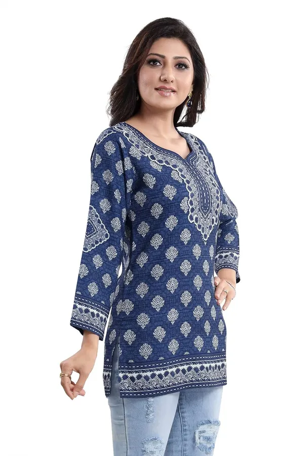 Women's_Bright_As_Summer_Cool_Printed_Short_Kurti_Tunic_Top_Ink_Blue_|_Kurti_Tops_|_Short_Kurti_|_Short_Kurti_For_Women_|_Short_Kurti_For_Girls