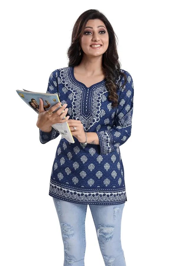 Women's_Bright_As_Summer_Cool_Printed_Short_Kurti_Tunic_Top_Ink_Blue_|_Kurti_Tops_|_Short_Kurti_|_Short_Kurti_For_Women_|_Short_Kurti_For_Girls