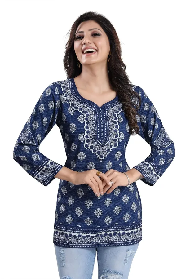 Women's_Bright_As_Summer_Cool_Printed_Short_Kurti_Tunic_Top_Ink_Blue_|_Kurti_Tops_|_Short_Kurti_|_Short_Kurti_For_Women_|_Short_Kurti_For_Girls
