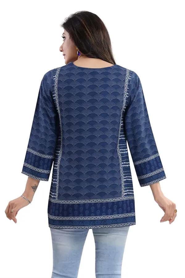 Women's_Blue_Summer_Cool_Short_Kurti_Tunic_Top_Indigo_Blue_|_Kurti_Tops_|_Short_Kurti_|_Short_Kurti_For_Women_|_Short_Kurti_For_Girls