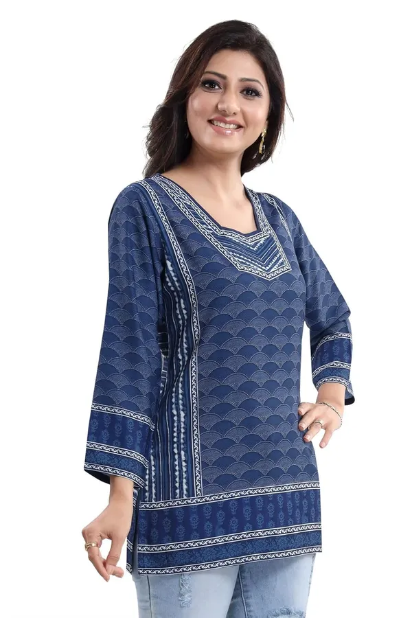 Women's_Blue_Summer_Cool_Short_Kurti_Tunic_Top_Indigo_Blue_|_Kurti_Tops_|_Short_Kurti_|_Short_Kurti_For_Women_|_Short_Kurti_For_Girls