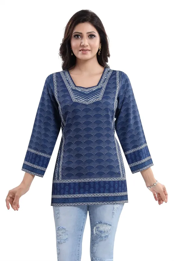 Women's_Blue_Summer_Cool_Short_Kurti_Tunic_Top_Indigo_Blue_|_Kurti_Tops_|_Short_Kurti_|_Short_Kurti_For_Women_|_Short_Kurti_For_Girls