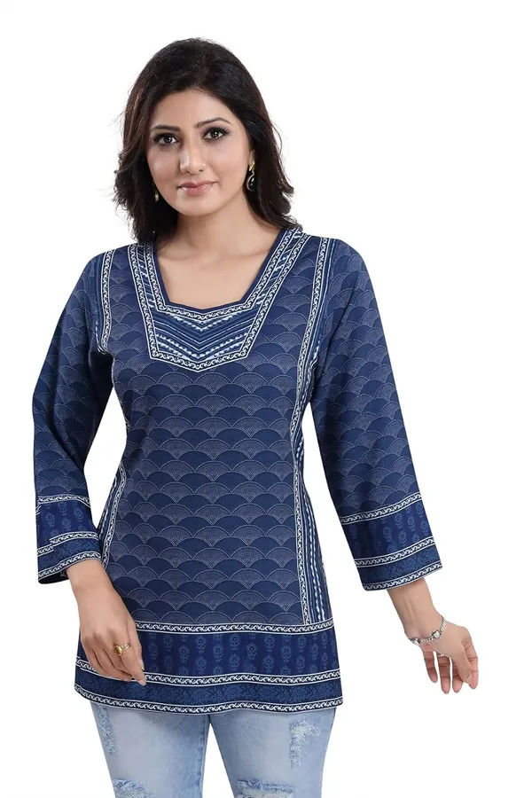 Women's_Blue_Summer_Cool_Short_Kurti_Tunic_Top_Indigo_Blue_|_Kurti_Tops_|_Short_Kurti_|_Short_Kurti_For_Women_|_Short_Kurti_For_Girls