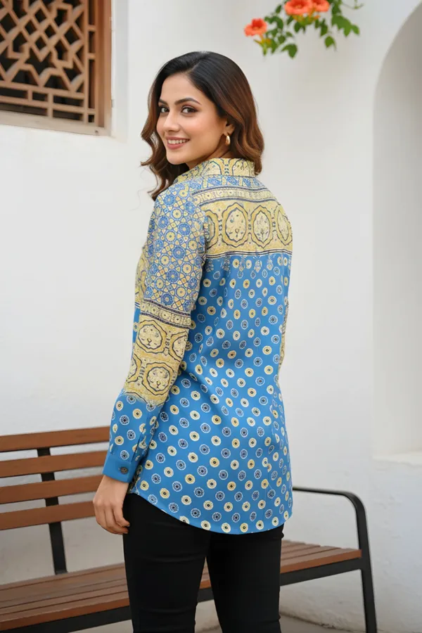 Turquoise_Womens_Modal_Azrakh_Print_Shirt_Style_Kurti_Top