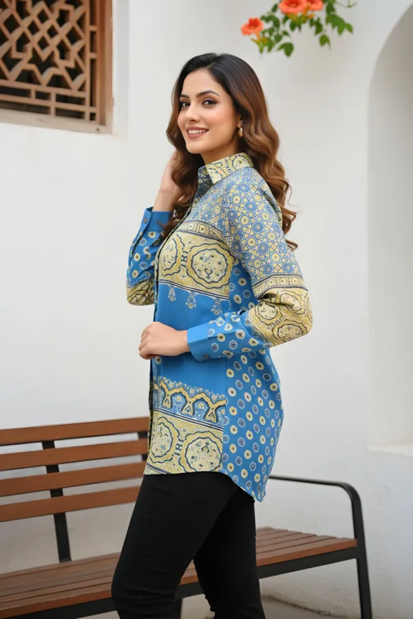 Turquoise_Womens_Modal_Azrakh_Print_Shirt_Style_Kurti_Top