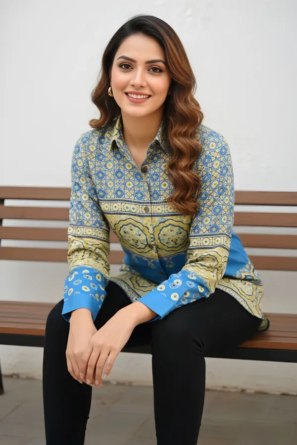 Turquoise_Womens_Modal_Azrakh_Print_Shirt_Style_Kurti_Top