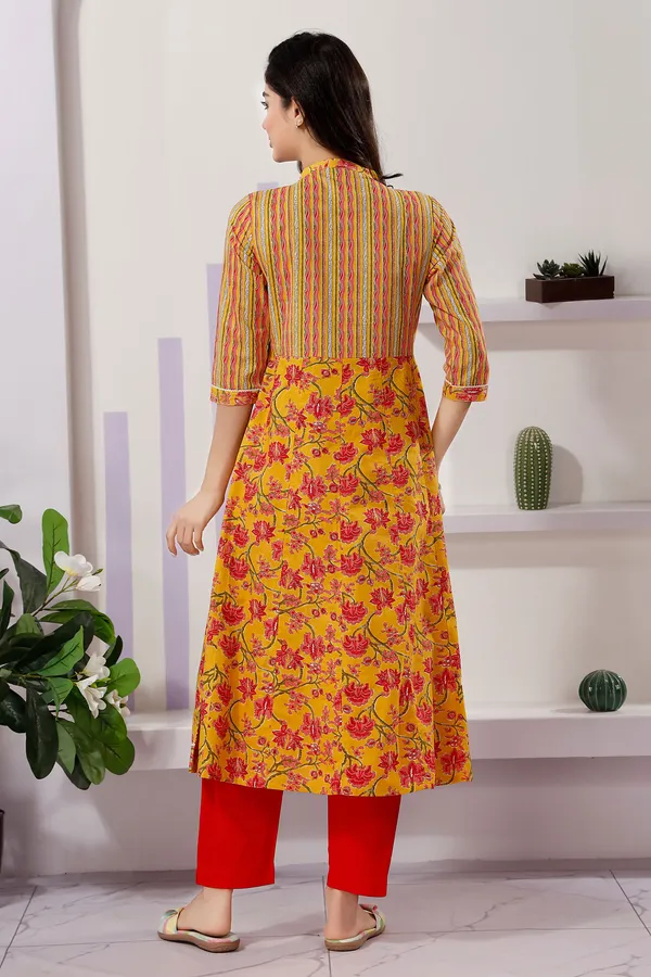 Fashionable_Yellow_Anarkali_Kurti_in_Cotton_with_Mixed_Print_Patterns