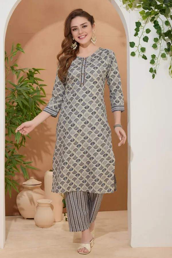 Sway_Gray_Round_Neck_Kurti_Pant_Suit_For_Women
