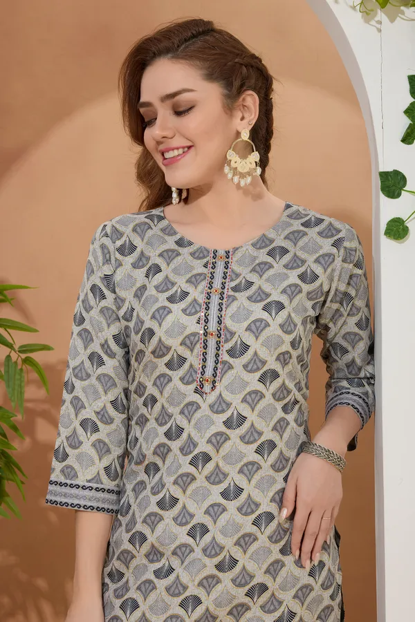 Sway_Gray_Round_Neck_Kurti_Pant_Suit_For_Women