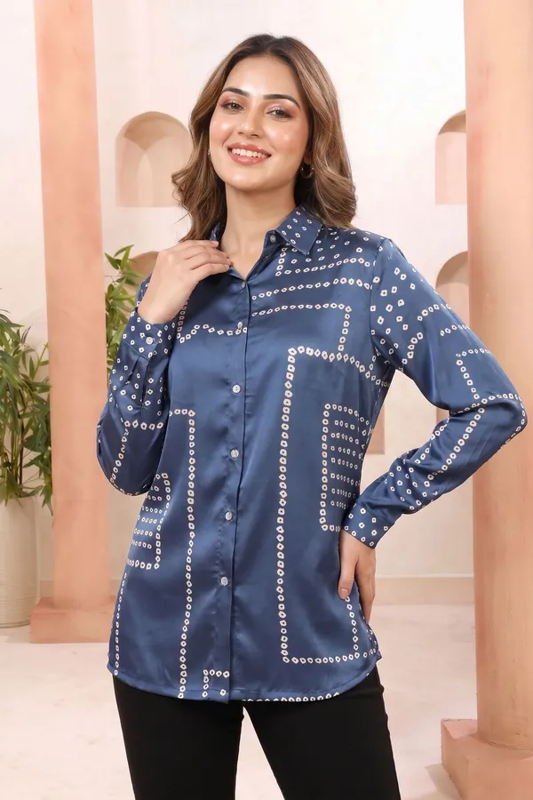 Modern_Charcoal_Grey_Bandhani_Print_Shirt_Style_Top_with_Statement_Peacock_Back_Artwork