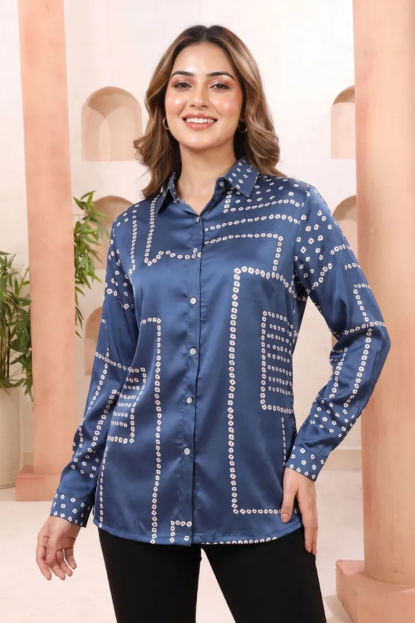 Modern_Charcoal_Grey_Bandhani_Print_Shirt_Style_Top_with_Statement_Peacock_Back_Artwork