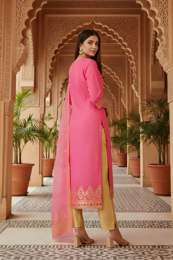 Pink_Banarasi_Chanderi_Handwoven_Women_Three_Piece_Long_Kurta_Set