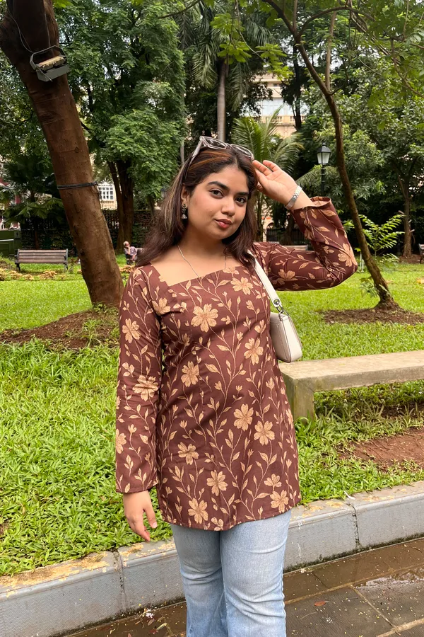 Brown_Jaipuri_Print_Kurti_With_Long_Sleeves