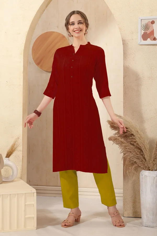 MAROON_RAYON_LONG_KURTA_WITH_SELF_STRIPES