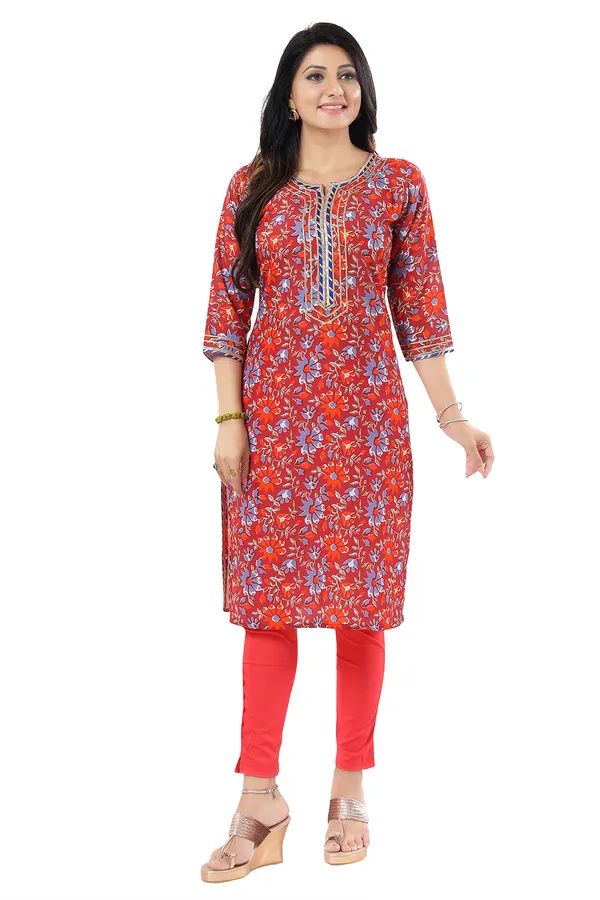 Maroon_Women_Printed_Long_Kurti_Tunic_with_Gota_Laces_and_Piping