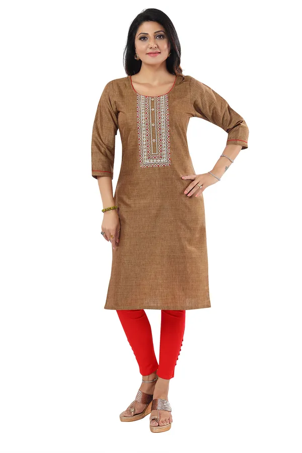 BEAUTIFUL_BROWN_CASUAL_COTTON_LADIES_KURTI_WITH_EMBROIDERY