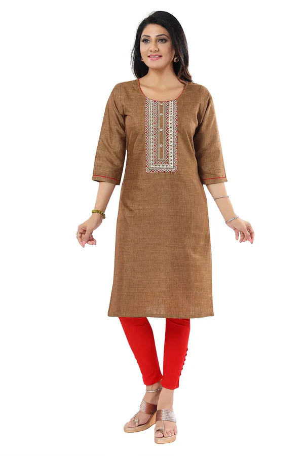 BEAUTIFUL_BROWN_CASUAL_COTTON_LADIES_KURTI_WITH_EMBROIDERY