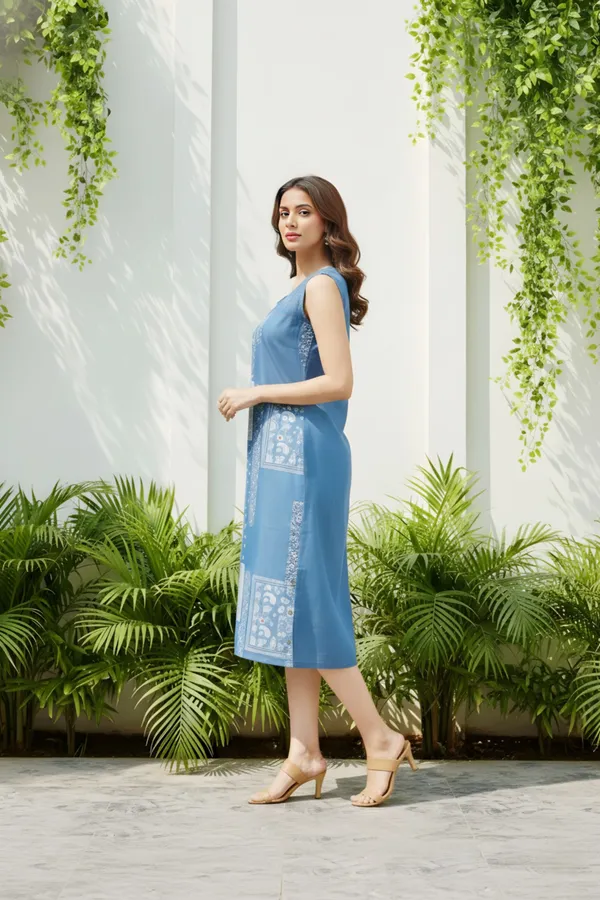 Light_Blue_Stylish_Denim_Dress_With_Attractive_Print_And_Embellishment