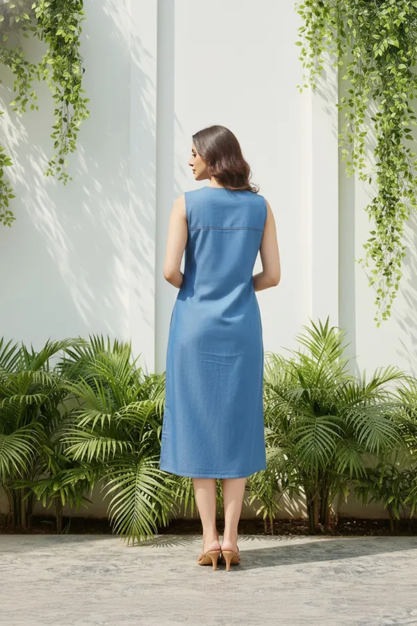 Light_Blue_Stylish_Denim_Dress_With_Attractive_Print_And_Embellishment
