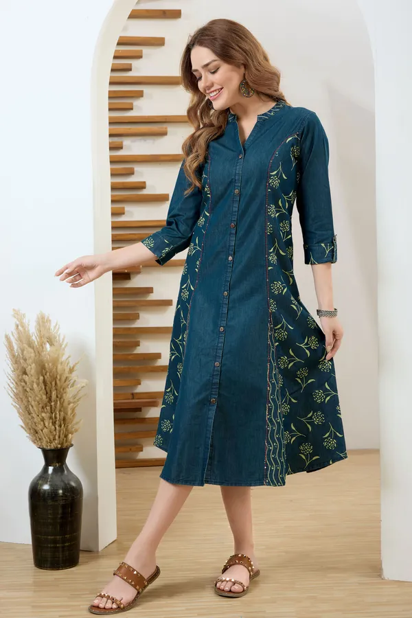 Exclusive_Denim_Green_Wash_Blue_A_Line_Indo_Western_Dress