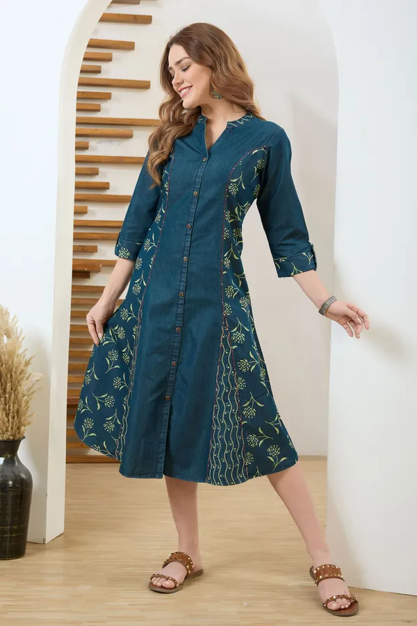 Exclusive_Denim_Green_Wash_Blue_A_Line_Indo_Western_Dress