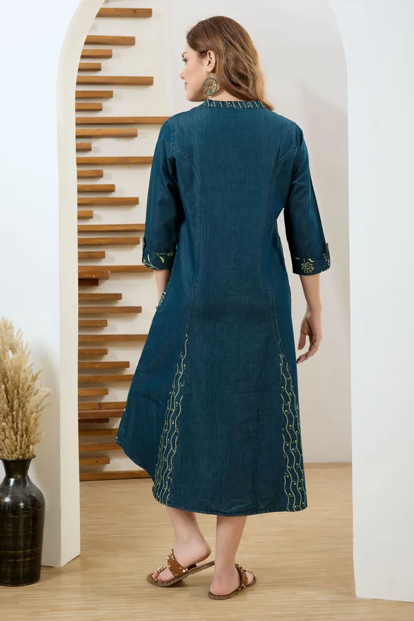 Exclusive_Denim_Green_Wash_Blue_A_Line_Indo_Western_Dress