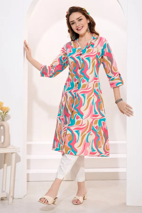 Multicolor_Linen_Cotton_Princess_Cut_Long_Kurta_For_Women
