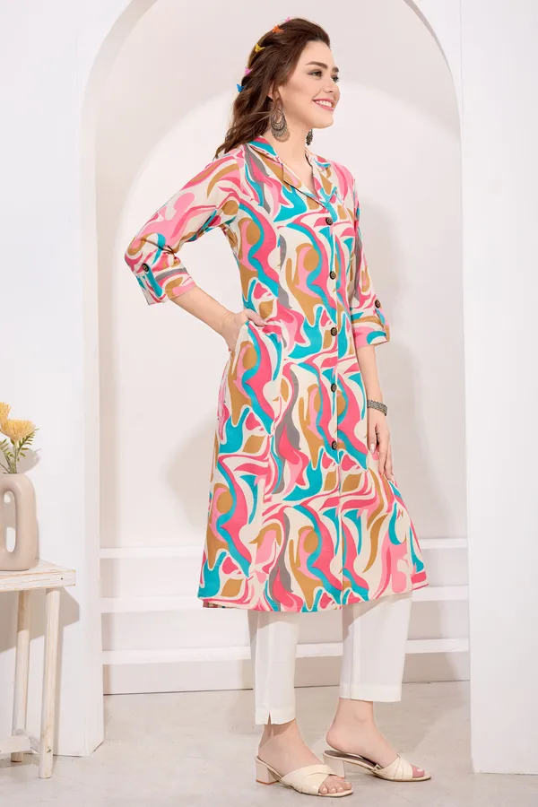 Multicolor_Linen_Cotton_Princess_Cut_Long_Kurta_For_Women