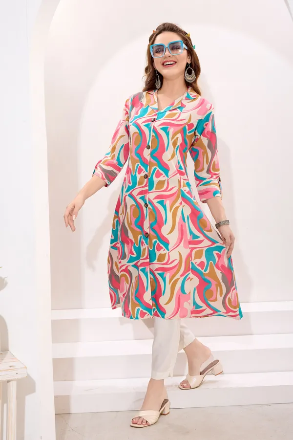 Multicolor_Linen_Cotton_Princess_Cut_Long_Kurta_For_Women