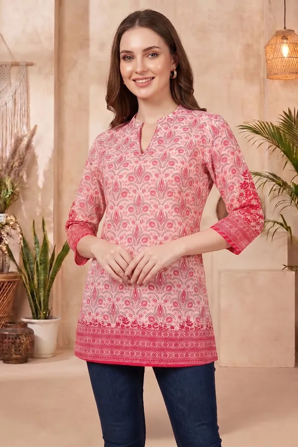 Pretty_Pink_Paisley_Printed_Short_Kurti_with_Red_Floral_Borders