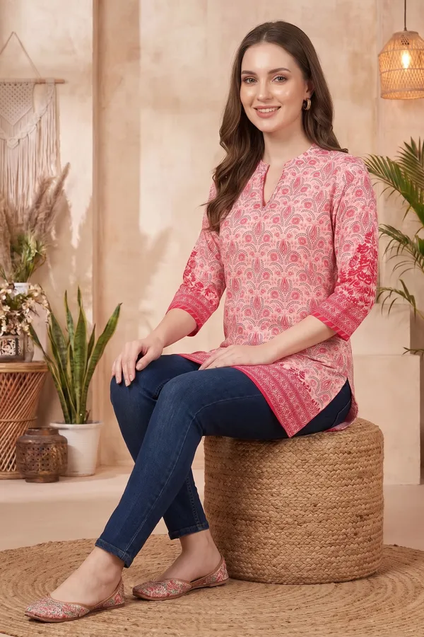 Pretty_Pink_Paisley_Printed_Short_Kurti_with_Red_Floral_Borders