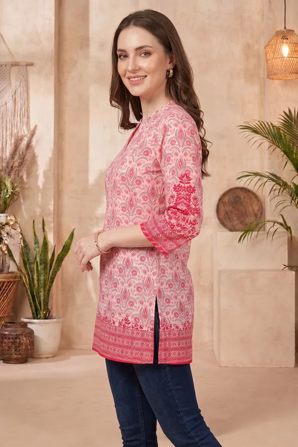 Pretty_Pink_Paisley_Printed_Short_Kurti_with_Red_Floral_Borders
