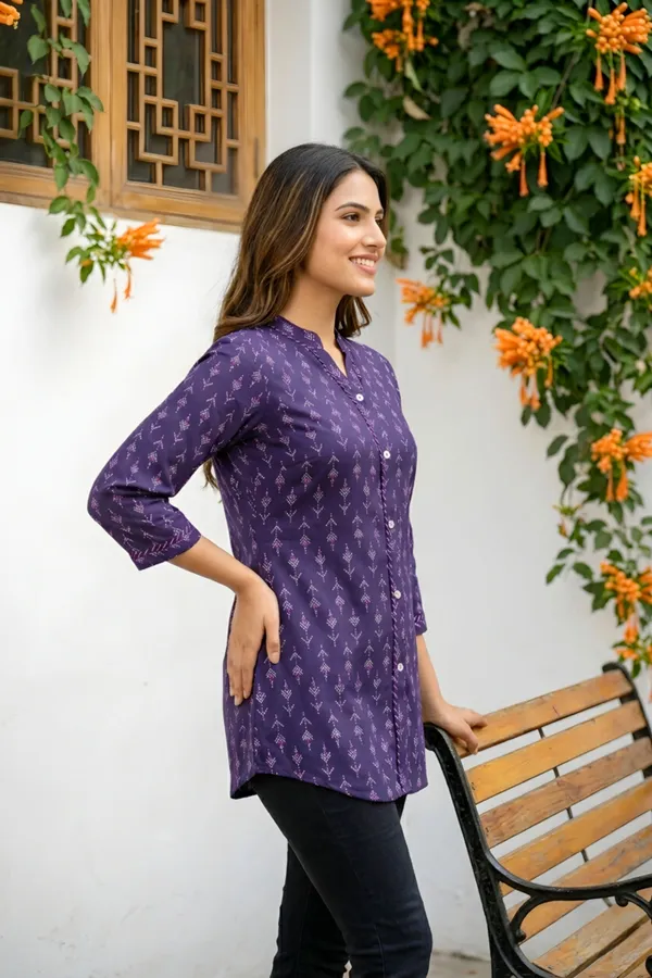 Dark_Blue_Printed_Rayon_Kurti_Top_for_Women_with_Front_Placket_Design