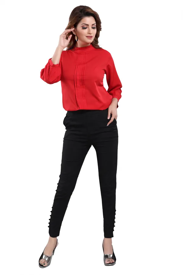 Red_Poly_Crepe_Office_Wear_Short_Tunic_Top