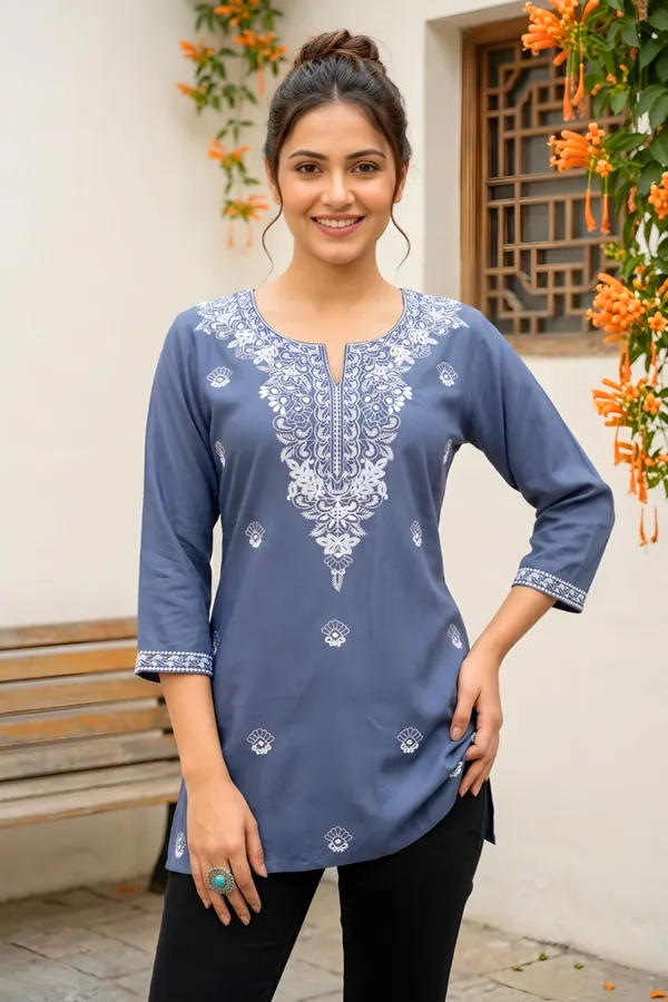 Gracious_Gray_Rayon_Short_Kurti_with_Chikankari_Embroidery