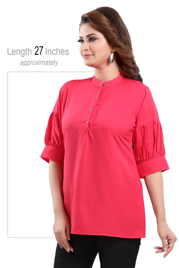 Hot_Pink_Poly_Crepe_Office_Wear_Short_Tunic_Top