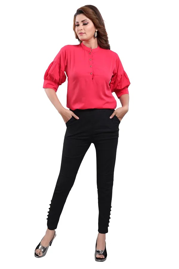 Hot_Pink_Poly_Crepe_Office_Wear_Short_Tunic_Top