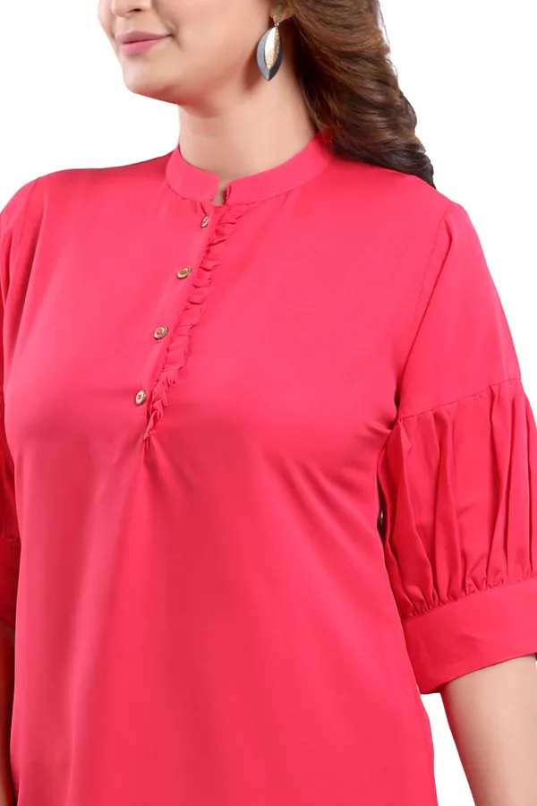 Hot_Pink_Poly_Crepe_Office_Wear_Short_Tunic_Top
