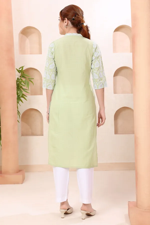 Light_Pista_Pure_Cotton_Chikankari_Long_Kurti_for_Women