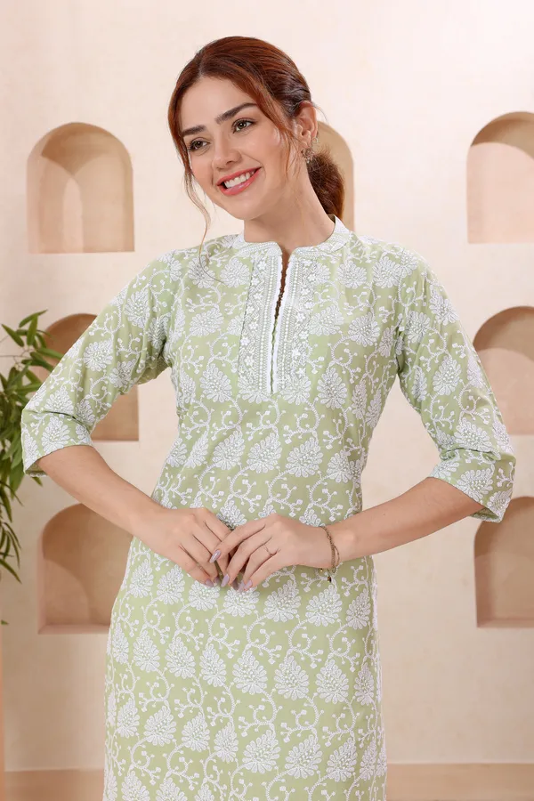 Light_Pista_Pure_Cotton_Chikankari_Long_Kurti_for_Women