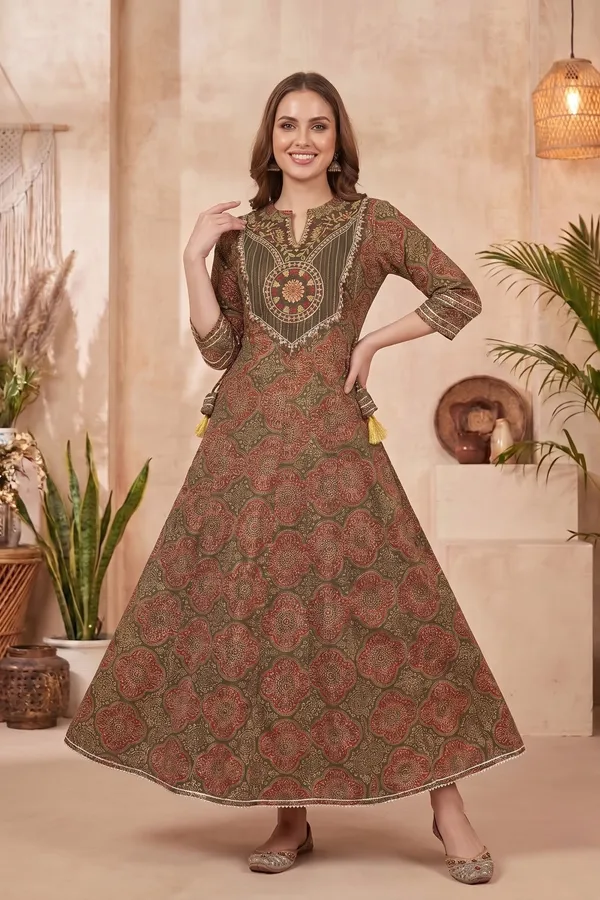 Rich_Maroon_Floral_Anarkali_Kurti_with_Printed_Yoke_Contrast_Detailing_Lace_Finish_and_Tassels