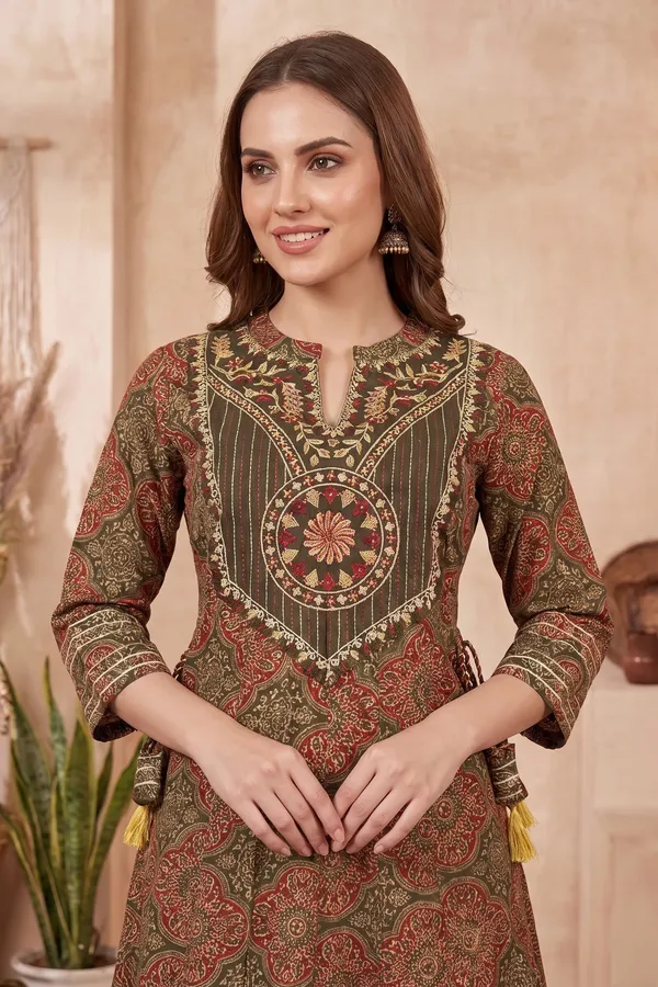 Rich_Maroon_Floral_Anarkali_Kurti_with_Printed_Yoke_Contrast_Detailing_Lace_Finish_and_Tassels