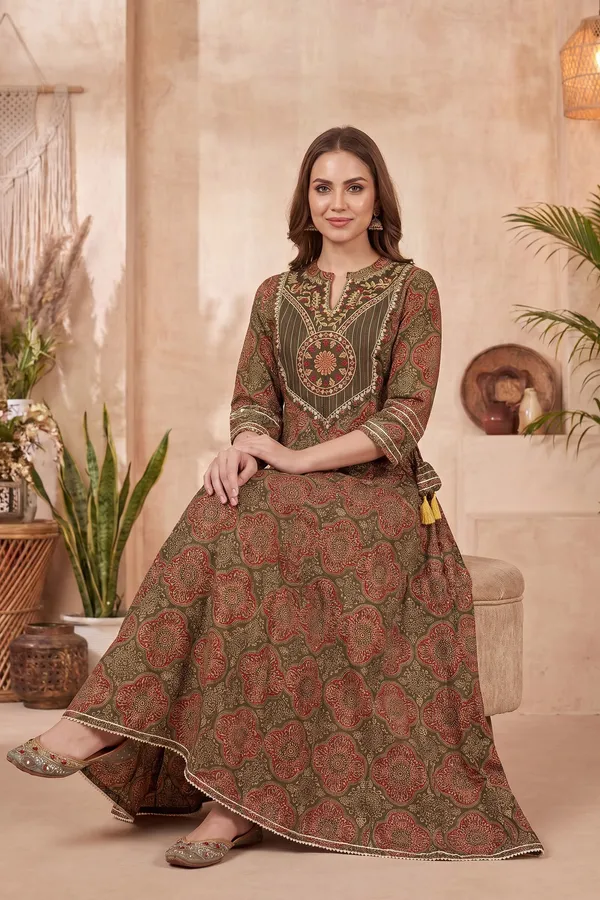 Rich_Maroon_Floral_Anarkali_Kurti_with_Printed_Yoke_Contrast_Detailing_Lace_Finish_and_Tassels