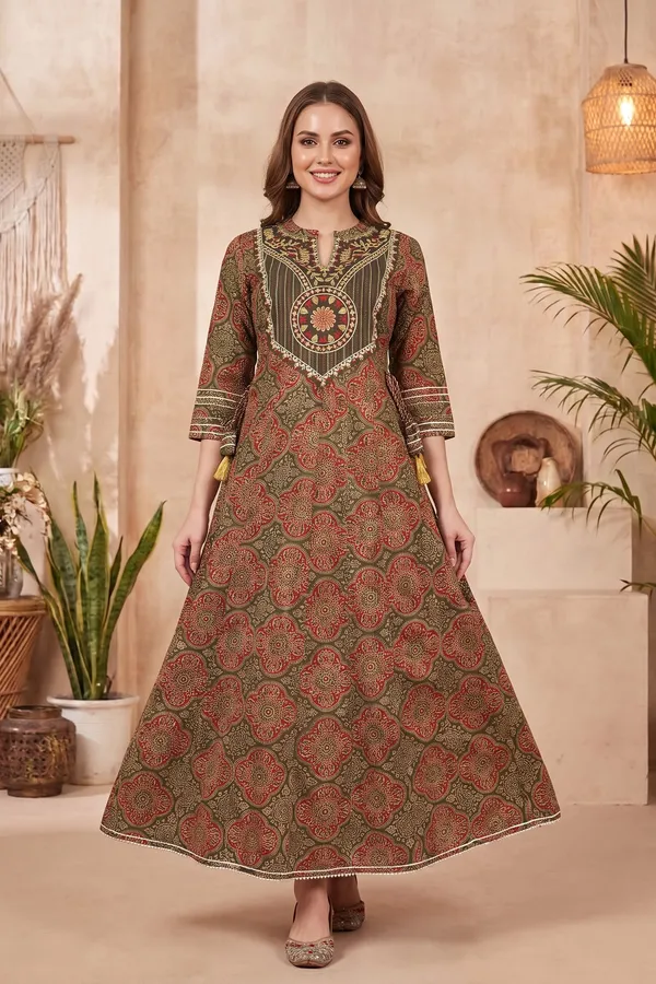 Rich_Maroon_Floral_Anarkali_Kurti_with_Printed_Yoke_Contrast_Detailing_Lace_Finish_and_Tassels