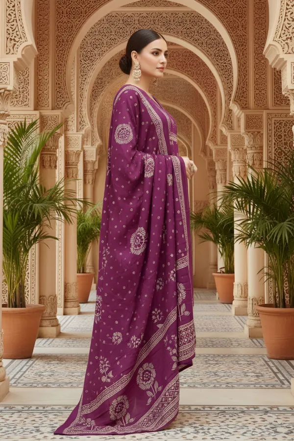 Wine_Jaipuri_Print_Cotton_Kurta_Pant_Dupatta_3PC_Set_for_Women