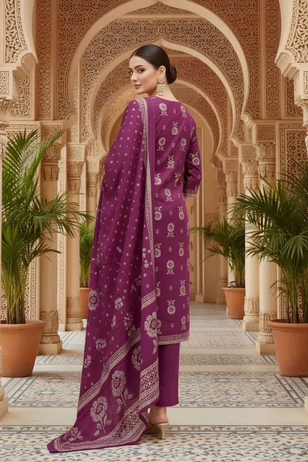 Wine_Jaipuri_Print_Cotton_Kurta_Pant_Dupatta_3PC_Set_for_Women